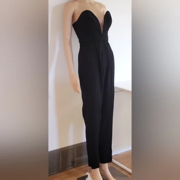 Jarlo Valentina Deep V Plunge Strapless Tailored Jumpsuit / Sz 2 / Black - Picture 6 of 17